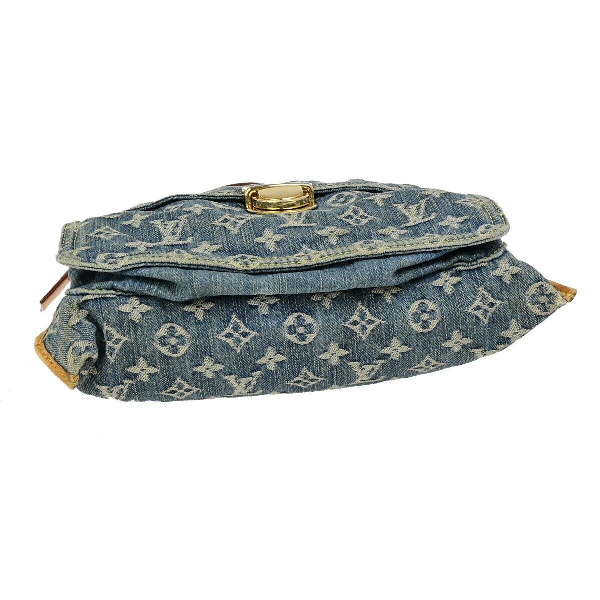 LOUIS VUITTON Flat Shopper Hand Bag Monogram Denim Leather Blue M95018 94EC948