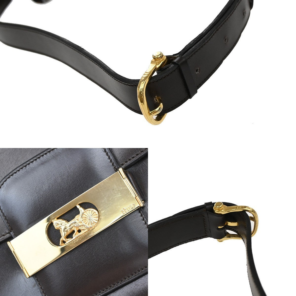CELINE Horse Carriage Logo Shoulder Bag Leather Brown Gold 32KP193