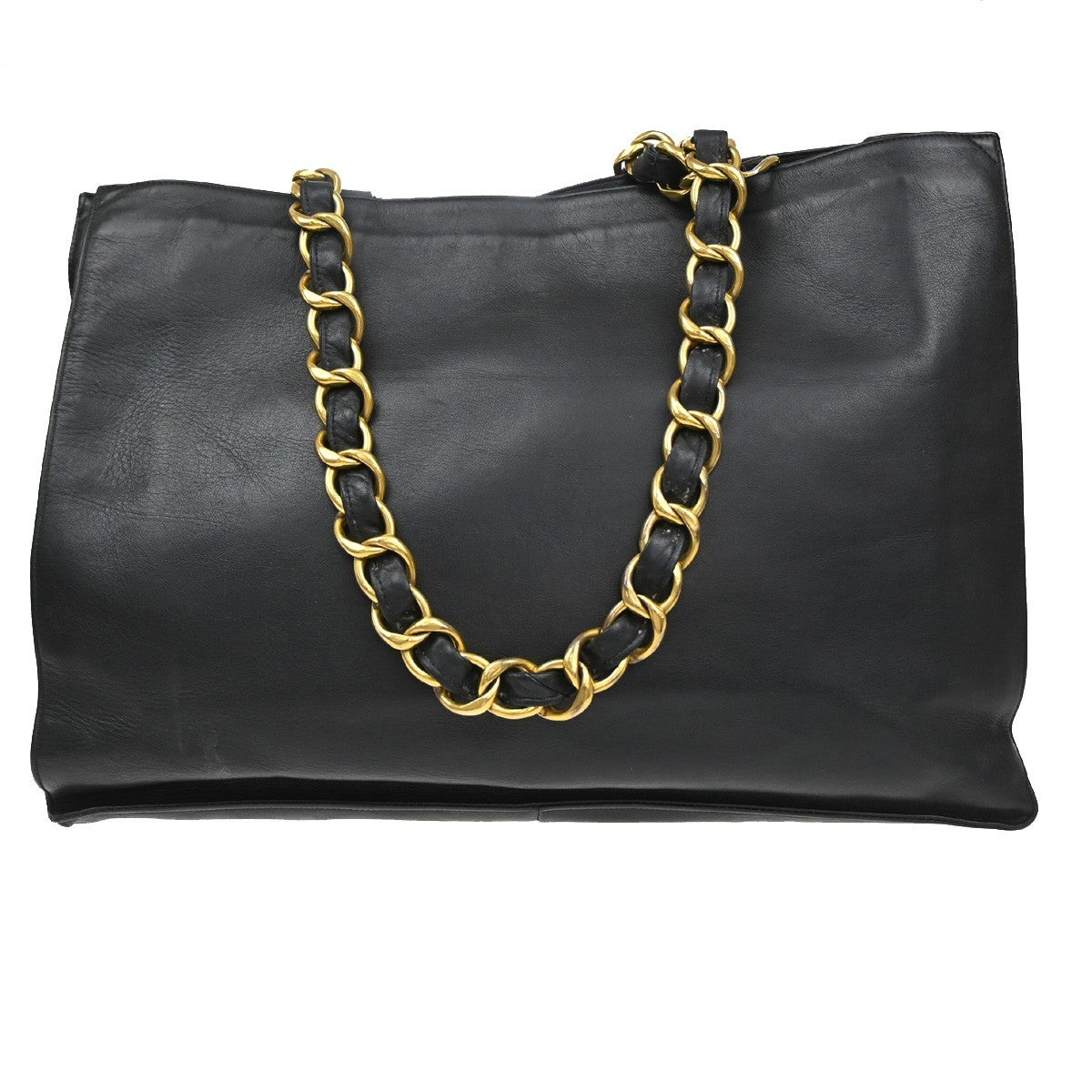 CHANEL CC Logo Chain Shoulder Tote Bag Leather Black France 49EG117