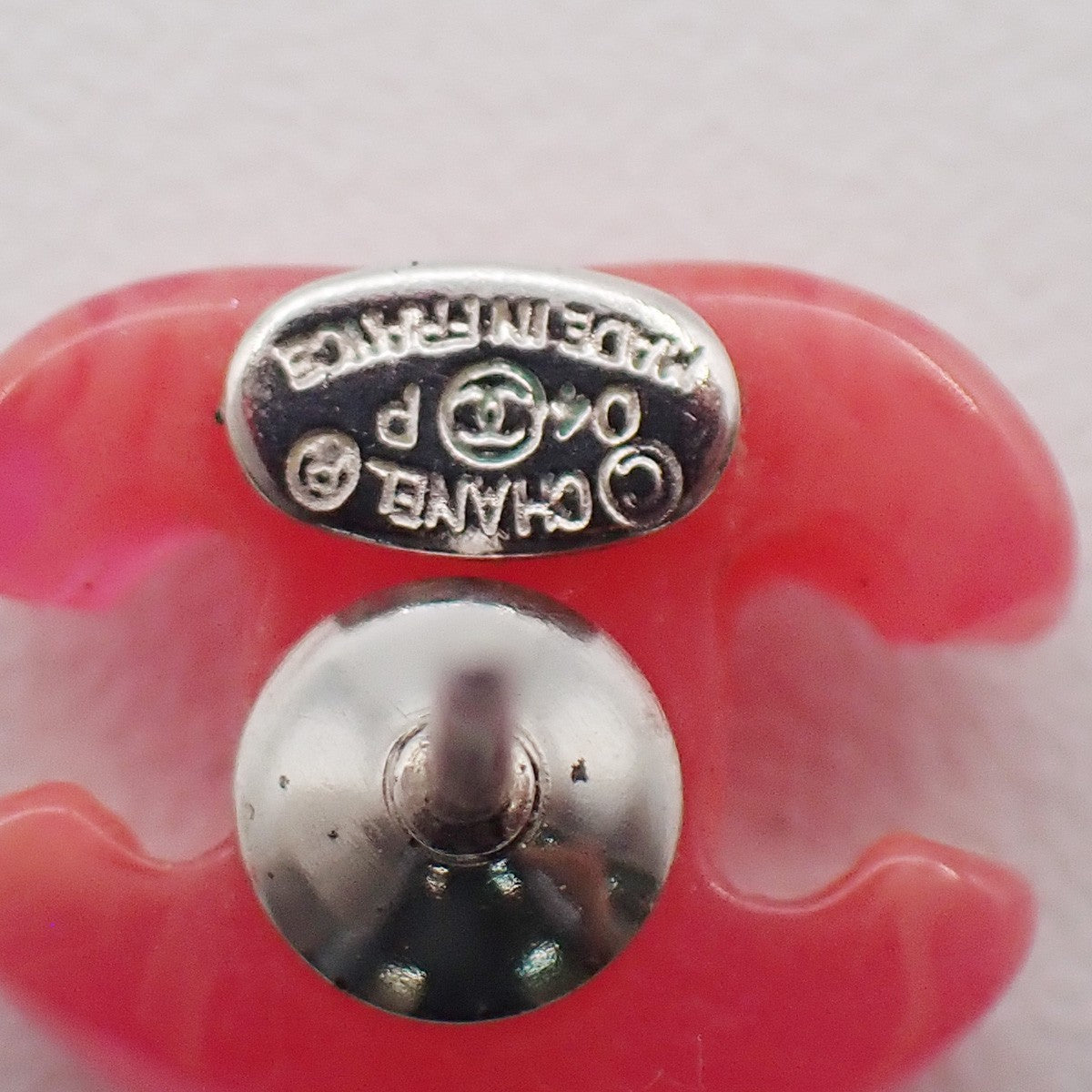 CHANEL CC Logo Pierce 04P Pink Plastic SHW France Accessory 09RL964