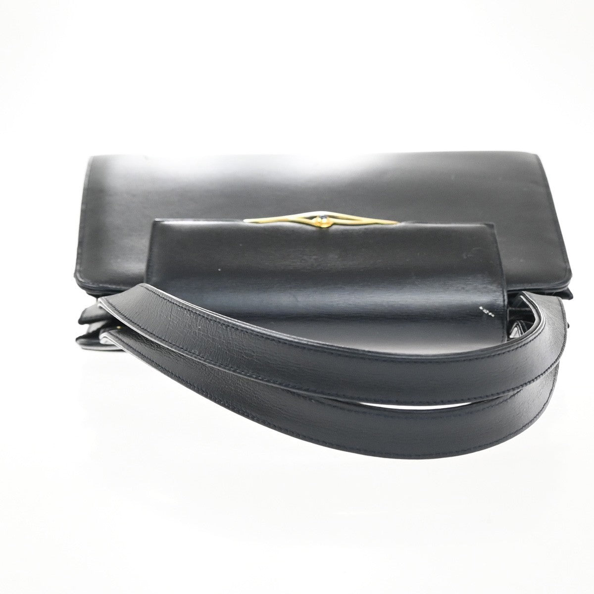 CARTIER Logo Sapphire Line Shoulder Hand Bag Leather Navy France GHW 38MA402
