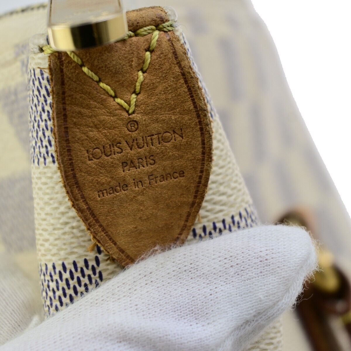 LOUIS VUITTON Totally MM Shoulder Bag Damier Azur Leather White N51262 18ED217