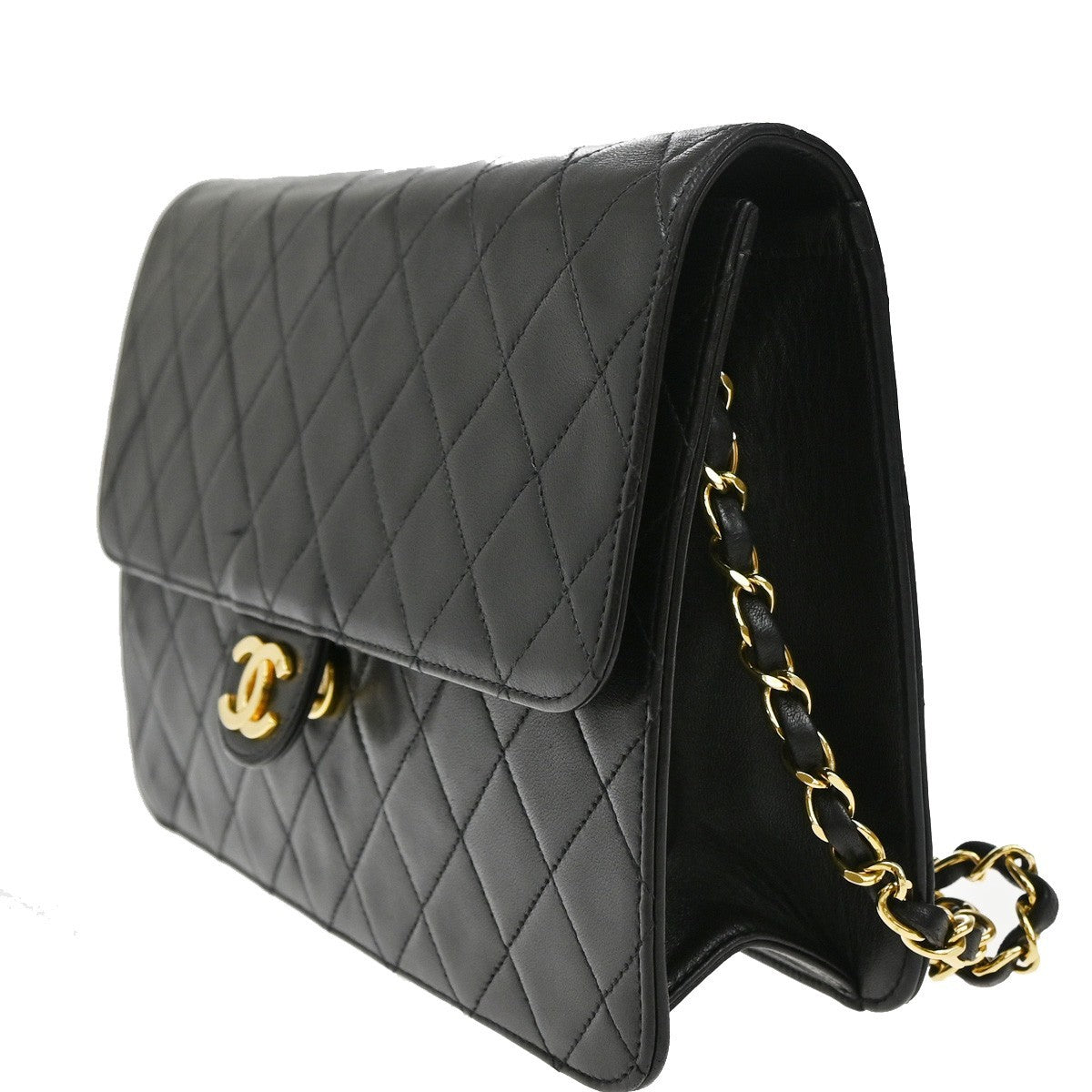 CHANEL CC Logo Matelasse 25 Chain Shoulder Bag Leather BK GHW Vintage 620RL451