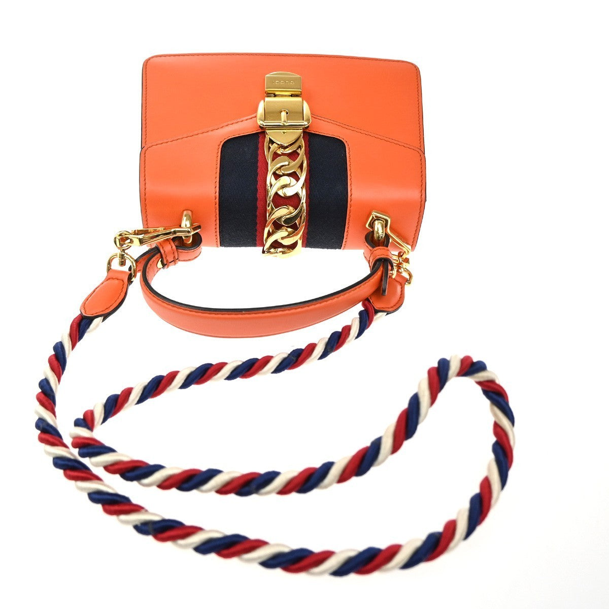 GUCCI Sylvie Sherry Line 2way Shoulder Hand Bag Leather Orange GHW Italy 98MA189