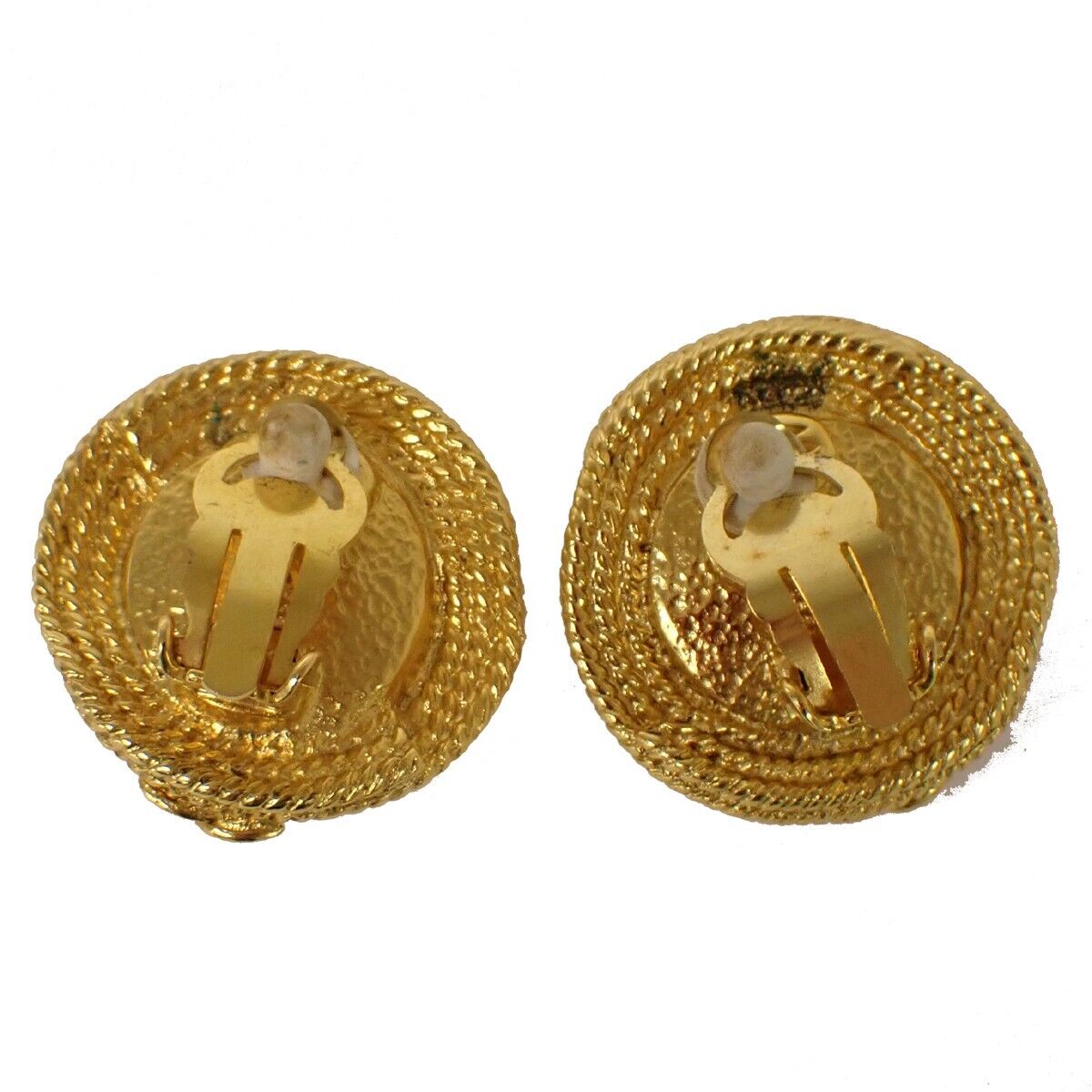 CHANEL CC Round Imitation Pearl Button Earrings 96A Clip-On GHW Vintage 33FA107