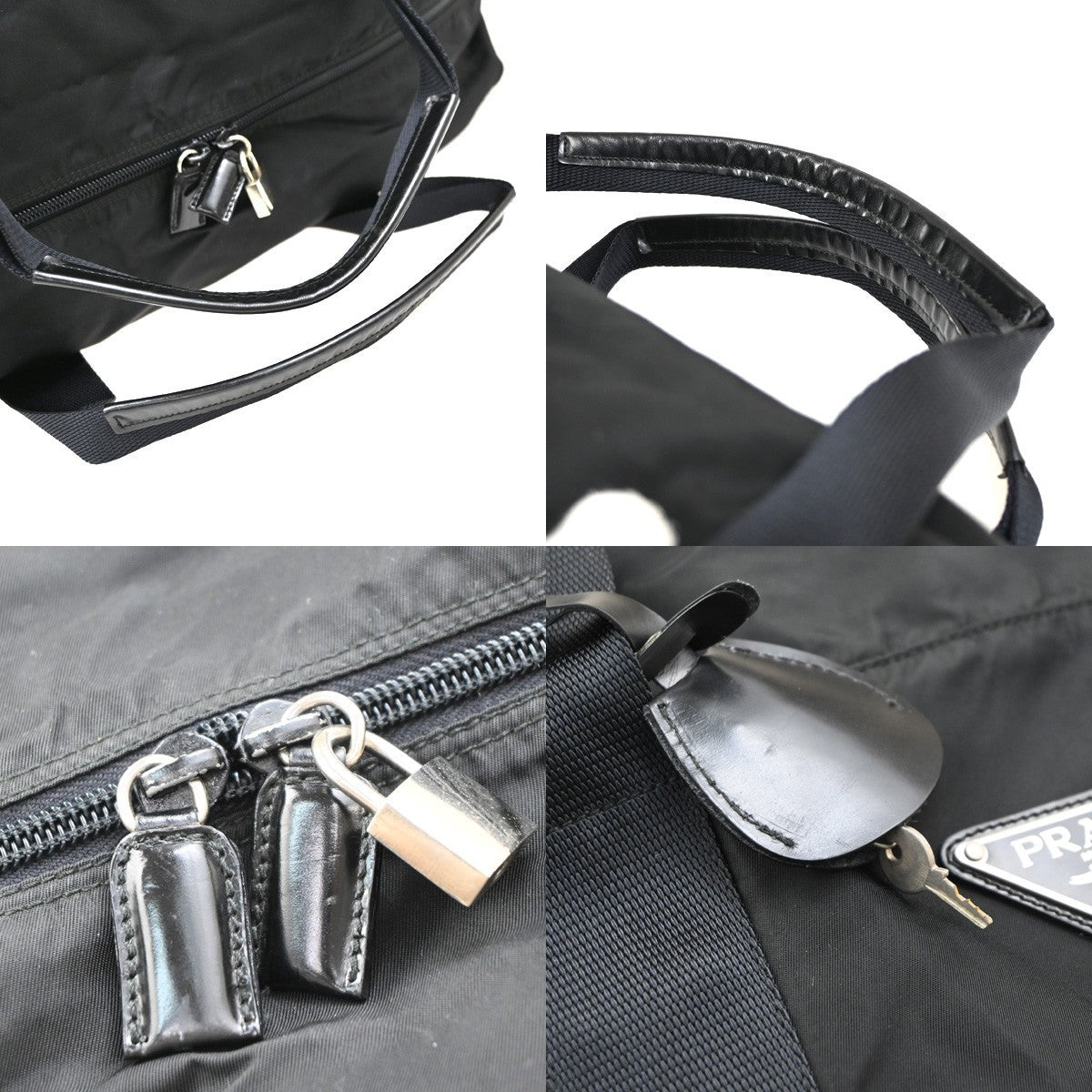 PRADA Logo Tessuto Travel Shoulder Hand Bag Nylon Leather Black 87KP344