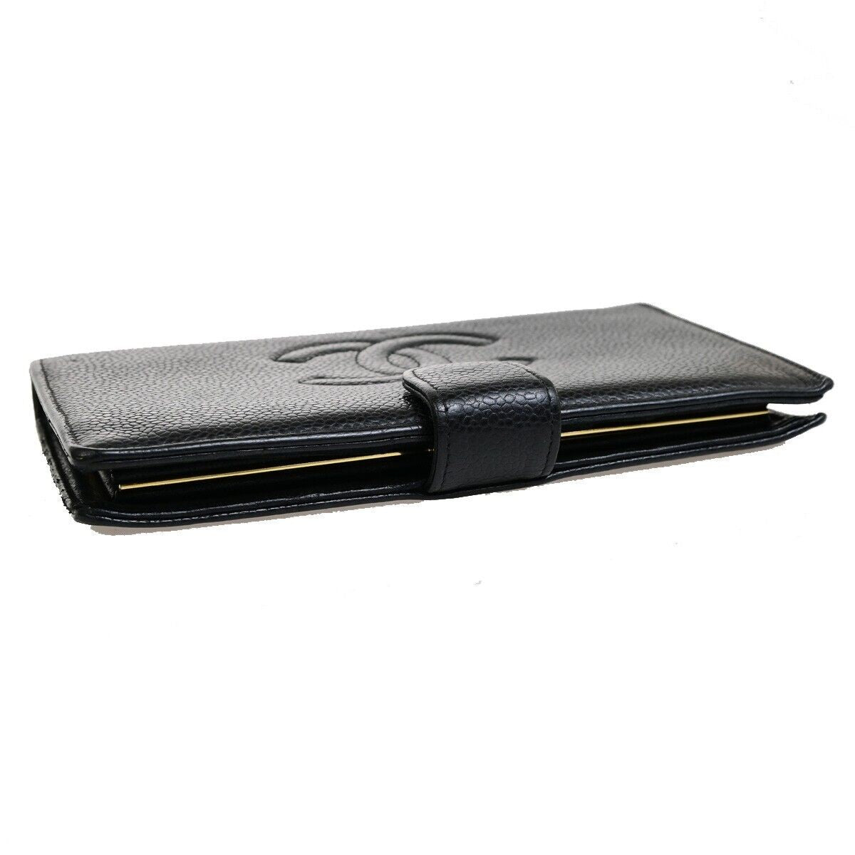CHANEL CC Long Bifold Wallet Purse Grained Calfskin Leather Black GHW 36RK886