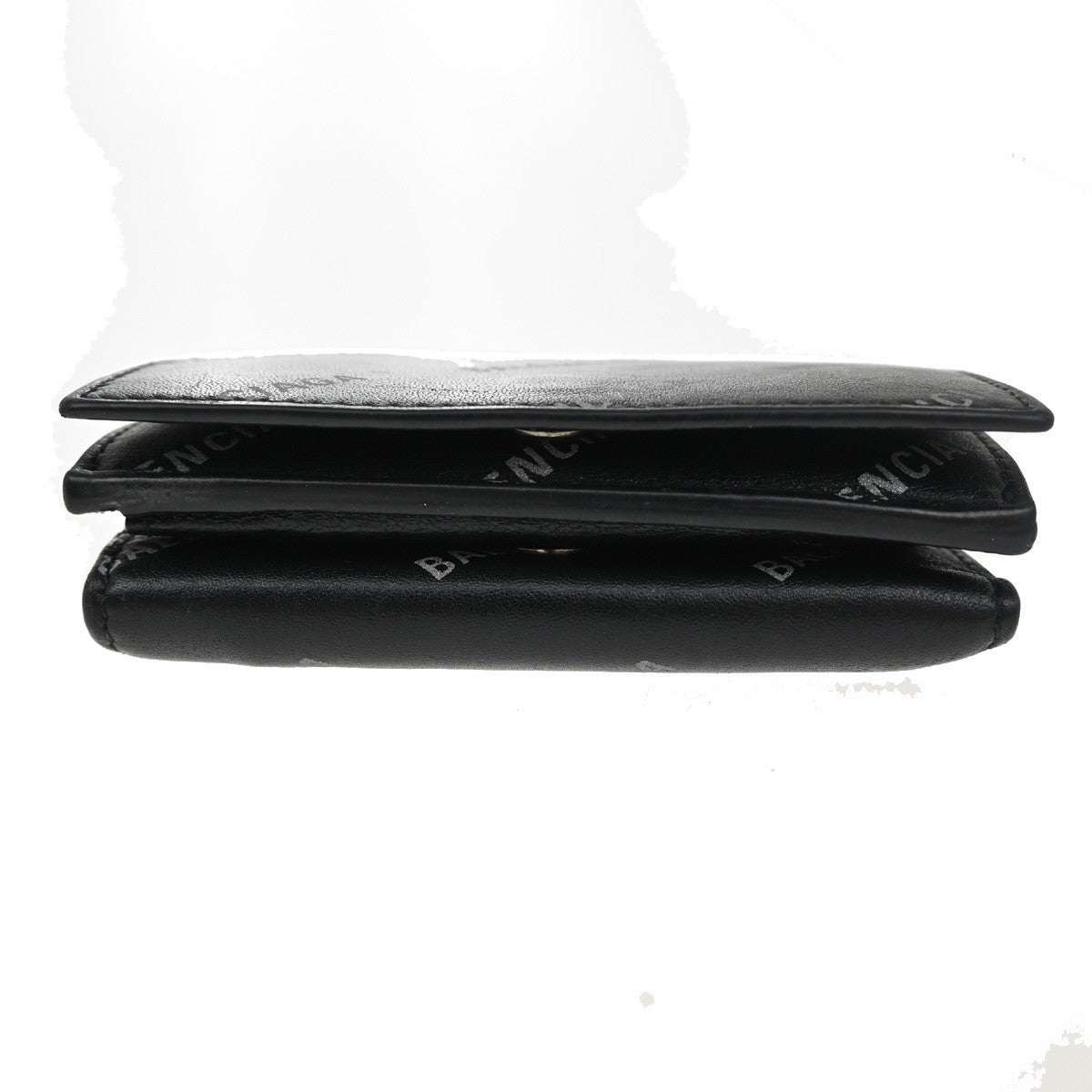 BALENCIAGA Logo Mini Trifold Wallet Purse Leather Black SHW Italy 60TA315