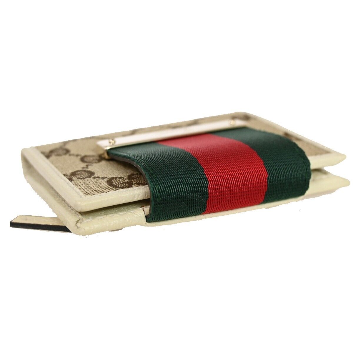 GUCCI Sherry GG Pattern Bifold Wallet Canvas Leather Brown White Gold 32RJ328