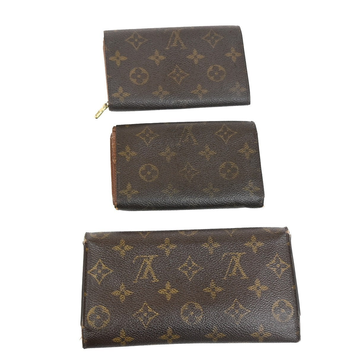 LOUIS VUITTON 3 Set Bifold Trifold Wallet Purse Monogram Leather Brown 63KC964