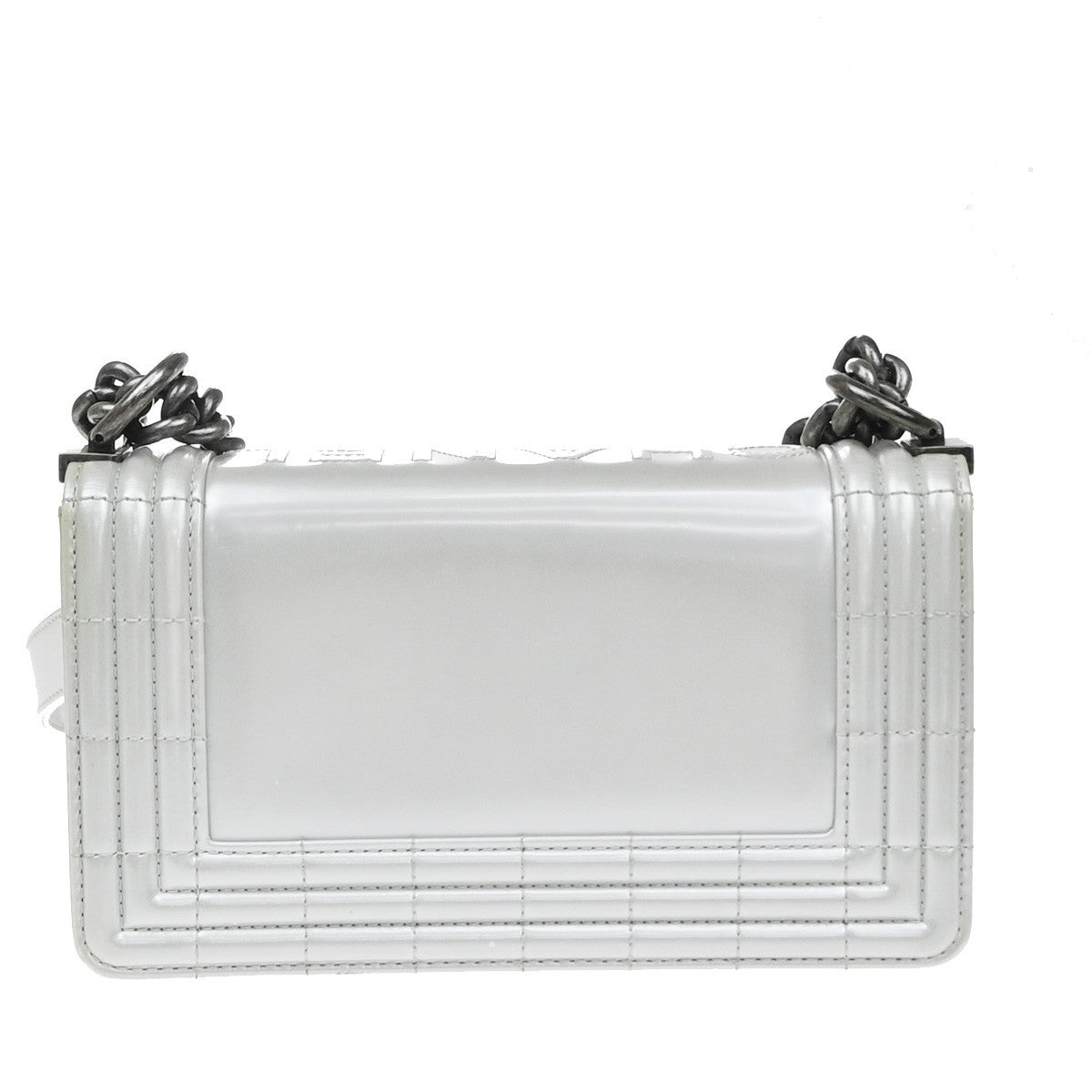 CHANEL Boy CC Chain Shoulder Bag Leather Silver SHW Italy 627RP168