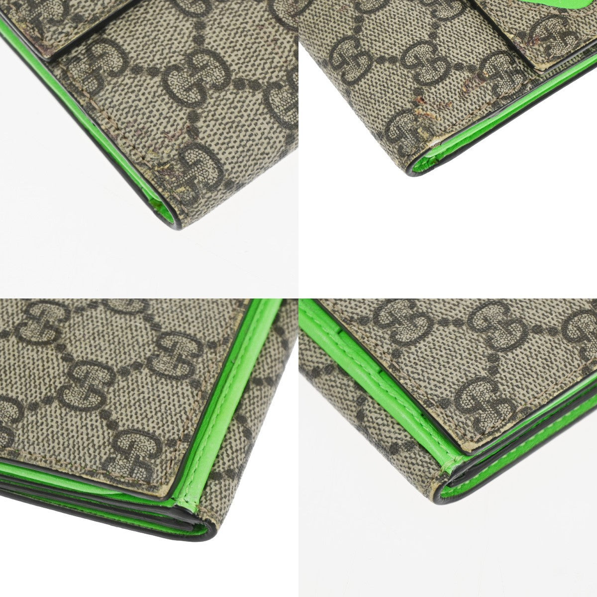 GUCCI GG heart Bifold Long Wallet Supreme Leather Green Beige GHW 01KC911
