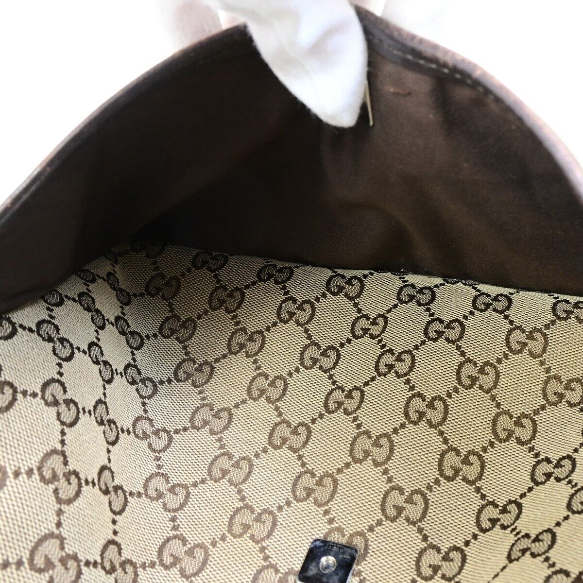 GUCCI Logo GG Pattern Shoulder Bag Canvas Leather Brown Gold Italy 67FA740