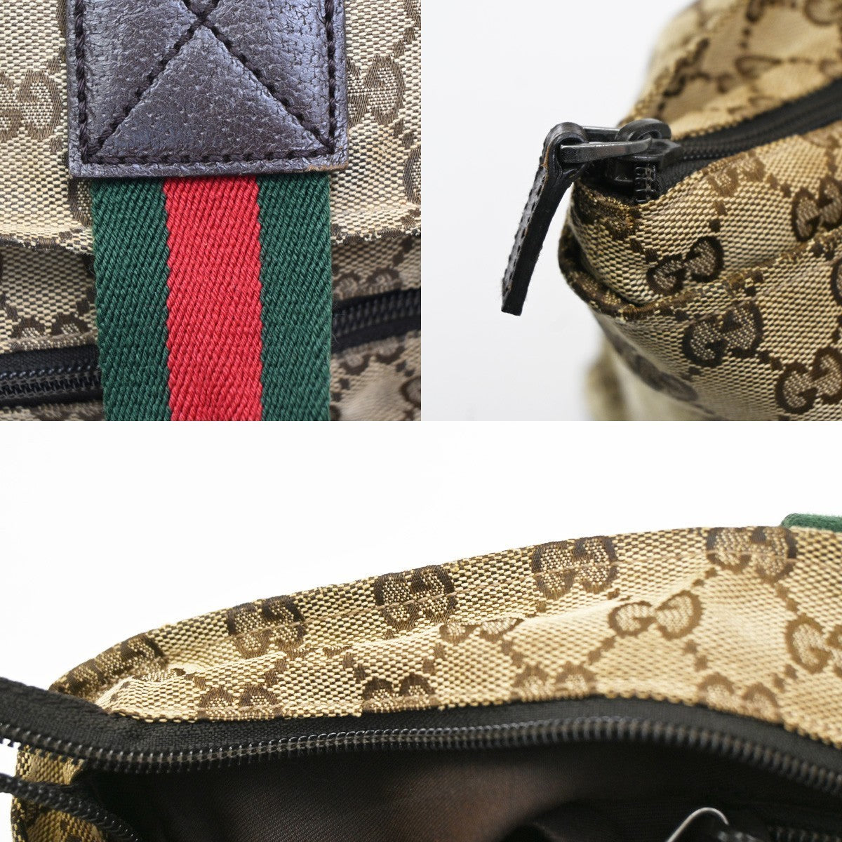GUCCI Logo Sherry GG Pattern Hand Bag Canvas Leather Brown Italy 31CA550