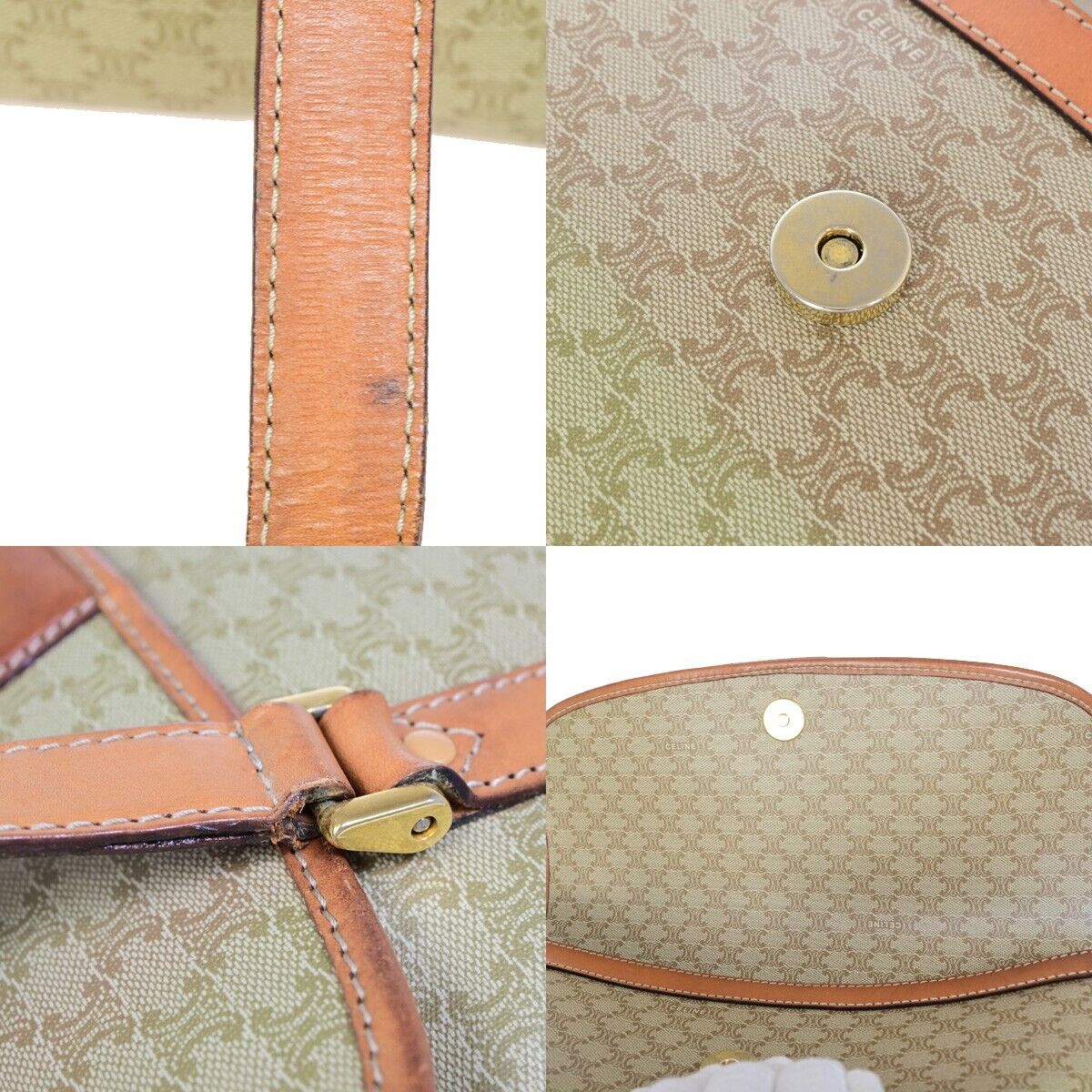 CELINE Logo Macadam Pattern Shoulder Tote Bag PVC Leather Brown GHW 61SJ063