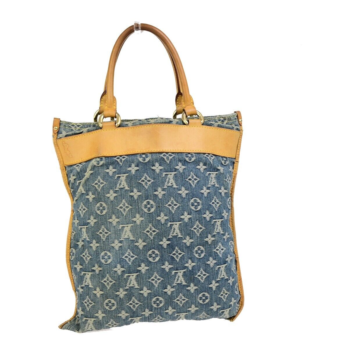 LOUIS VUITTON Flat Shopper Hand Bag Monogram Denim Leather Blue M95018 94EC948
