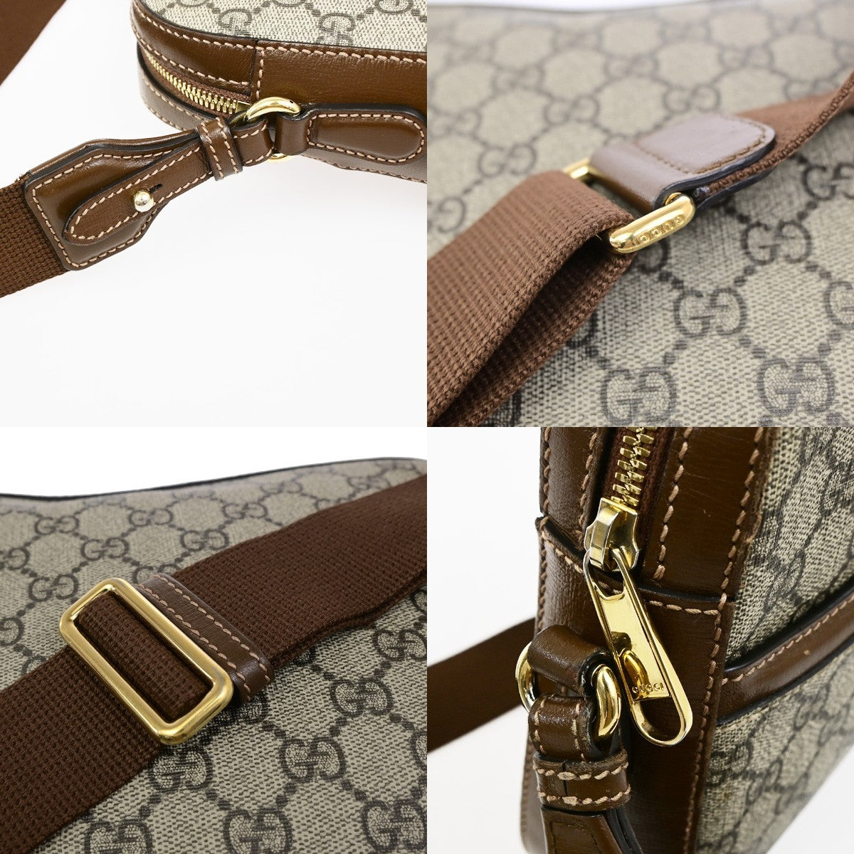 GUCCI GG Pattern Crossbody Shoulder Bag Supreme Leather Brown GHW Italy 96YJ268