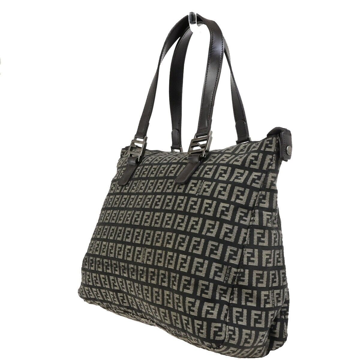 FENDI Logo Zucca Zucchino Pattern Hand Bag Canvas Leather Brown  Italy 34KA540