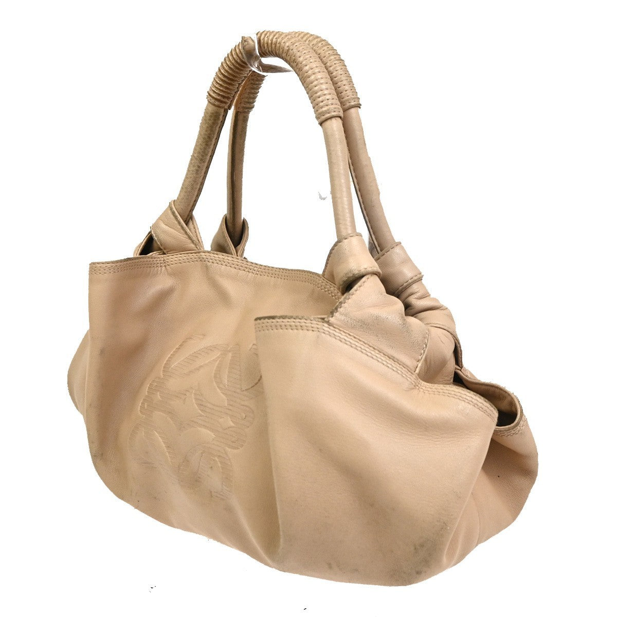 LOEWE Logo Anagram Hobo Shoulder Hand Bag Leather Beige Spain GHW 30CA772