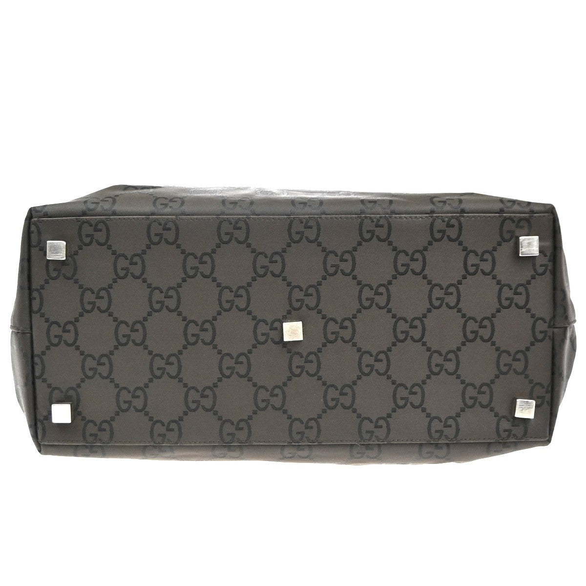 GUCCI Logo GG Pattern Hand Bag Nylon Leather Brown Silver Italy 66KP414