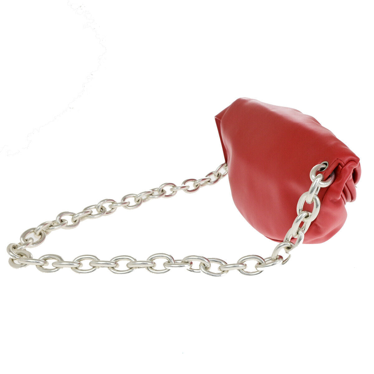 BOTTEGA VENETA The Chain Pouch Shoulder Body Bag Leather Red Silver 609RF159