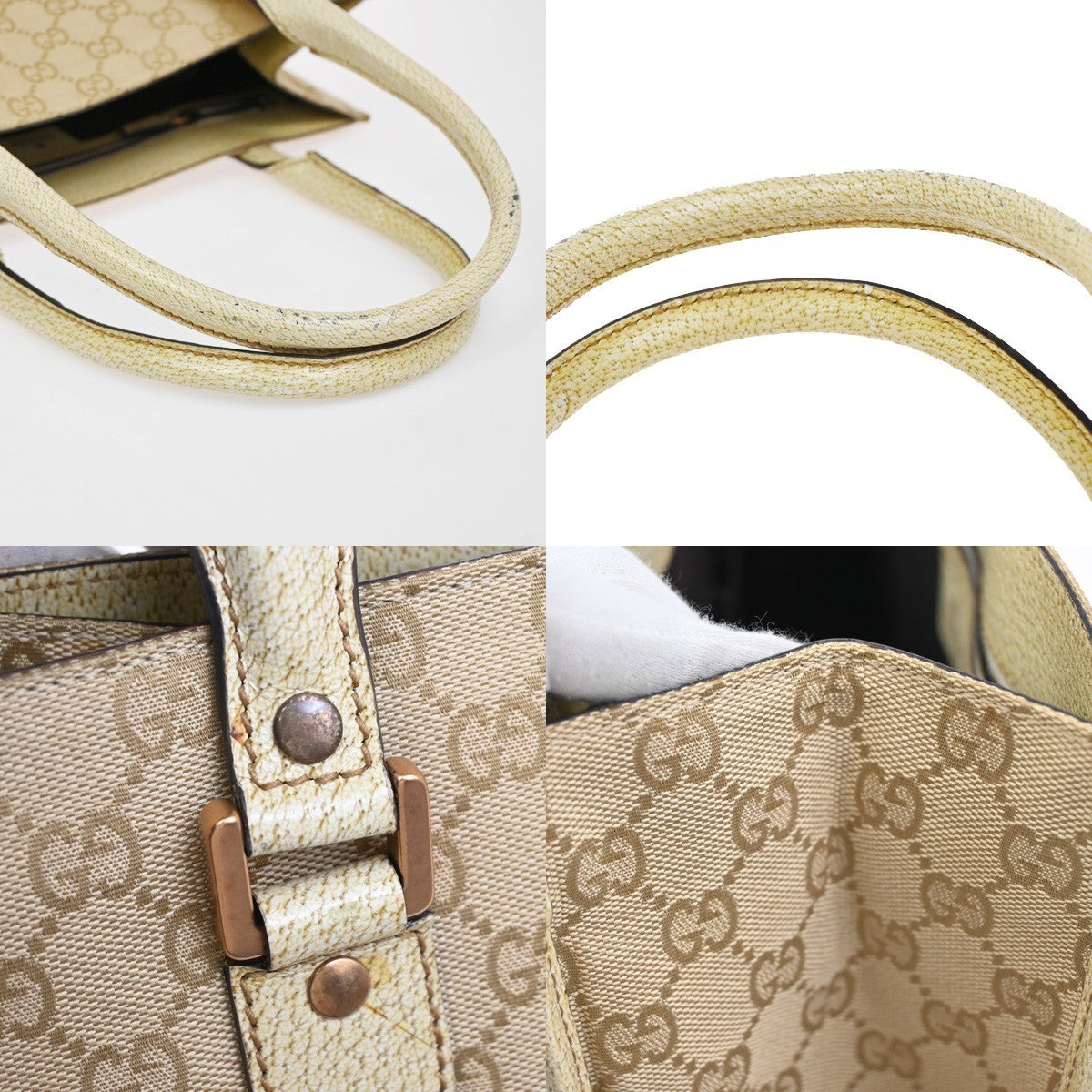 GUCCI Logo GG Pattern Shoulder Tote Bag Canvas Leather Brown Beige 87ZA287