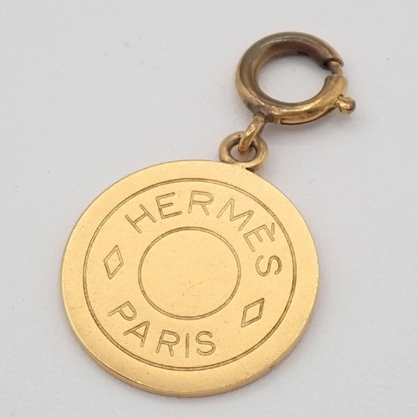 HERMES Logo Sellier Pendant Necklace Top Charm Gold-Plated 08RL971