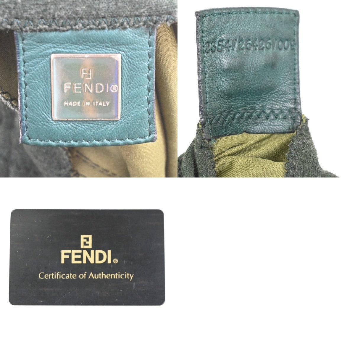 FENDI Logo Mamma Baguette Shoulder Bag Jersey Leather Green SHW Italy 71YJ259