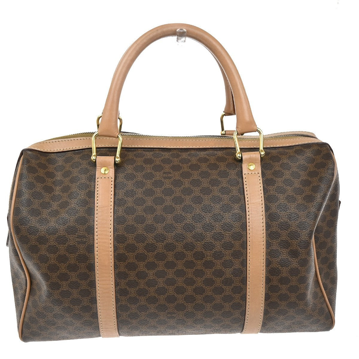 CELINE Logo Macadam Pattern Travel Hand Boston Bag PVC Leather Brown 38KC411