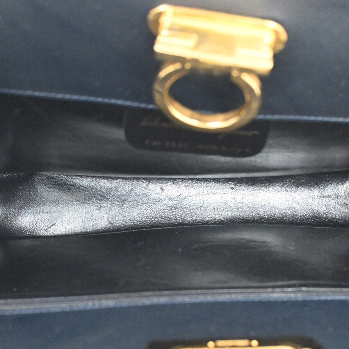 SALVATORE FERRAGAMO Chain Gancini Shoulder Bum Bag Leather Navy Gold 60SH362
