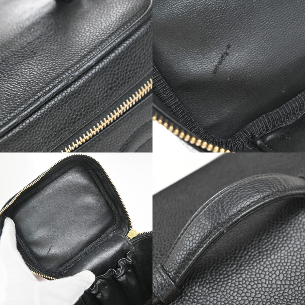 CHANEL CC Vanity Cosmetic Hand Bag Grained Calfskin Leather Black GHW 99RP073