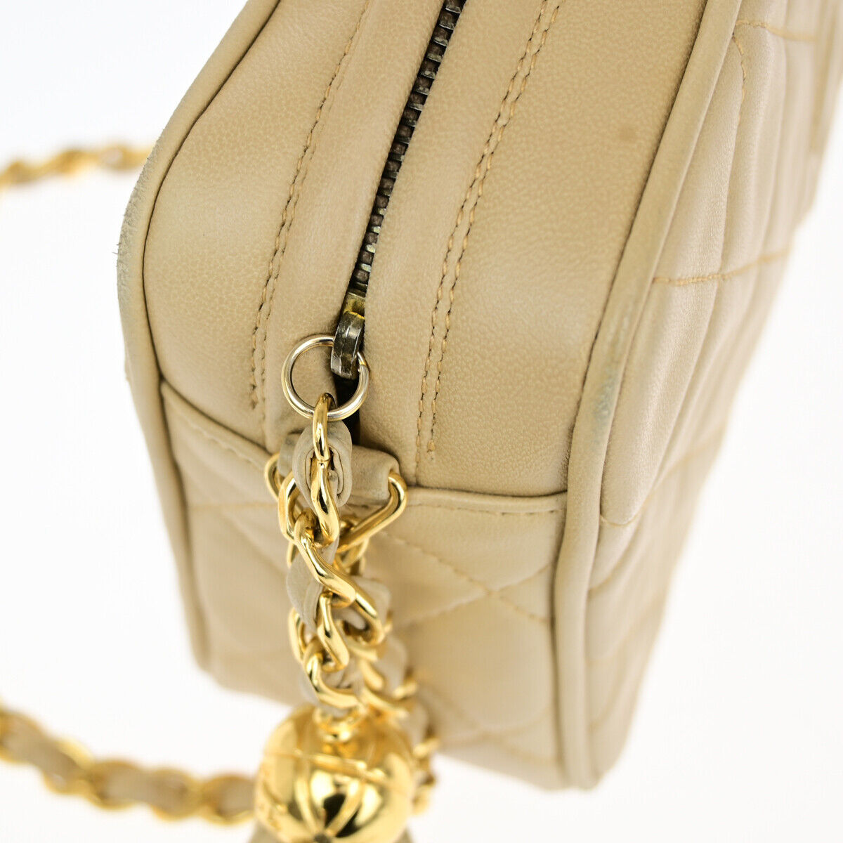 CHANEL CC Mini Matelasse Tassel Chain Shoulder Bag Leather BE Vintage 304RJ962