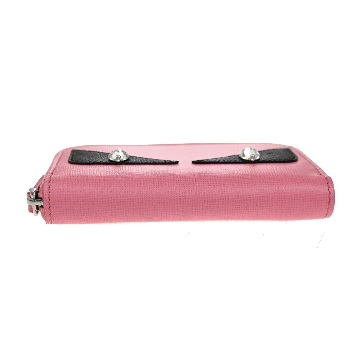 FENDI Logo Monster Bugs Eyes Compact Zip Around Coin Wallet Leather Pink 64YH228