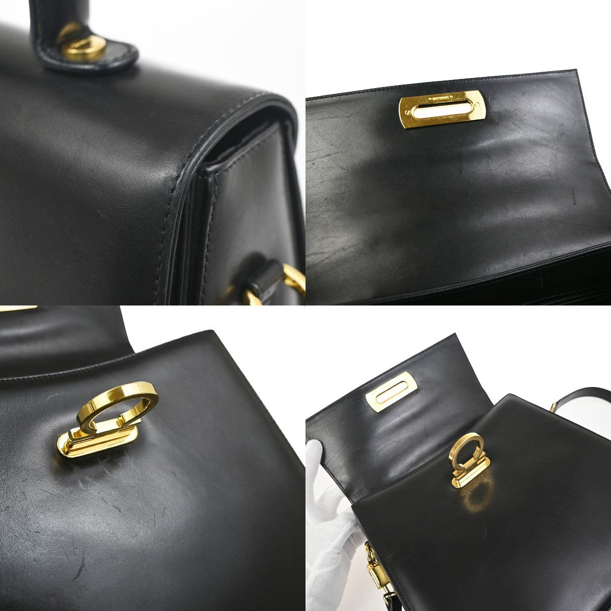 SALVATORE FERRAGAMO Gancini 2Way Shoulder Hand Bag Leather Black GHW 85RL932