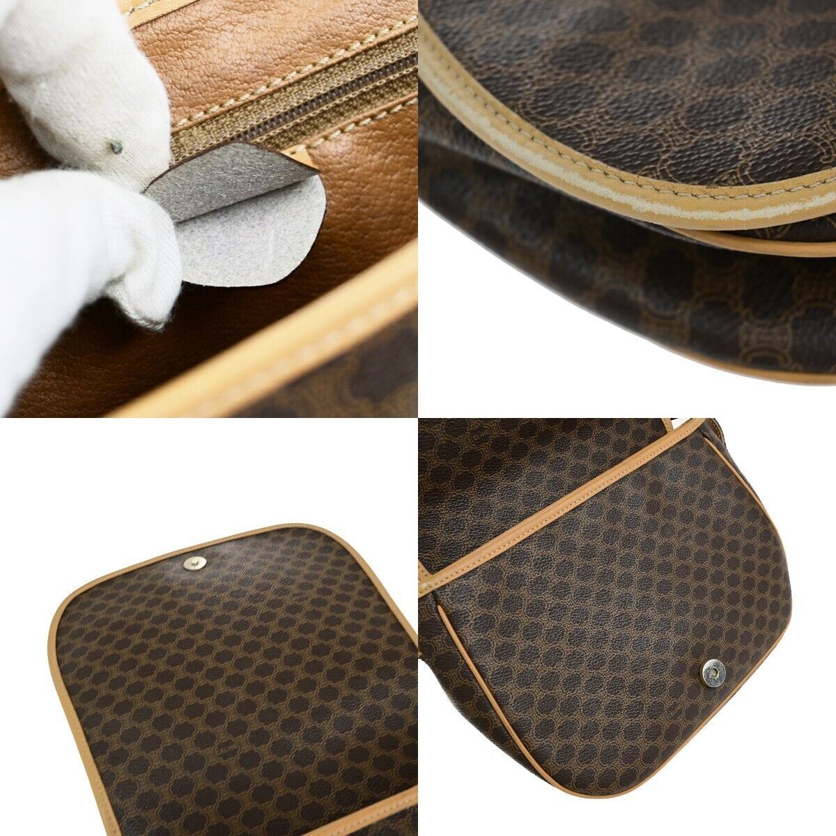 CELINE Logo Macadam Pattern Shoulder Bag PVC Leather Brown GHW Italy 69ED034