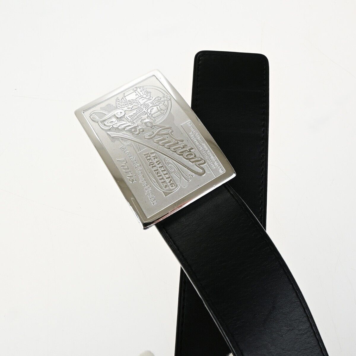 LOUIS VUITTON Logo Ceinture Jeans Belt Leather Black Silver Spain M6812 36ED272