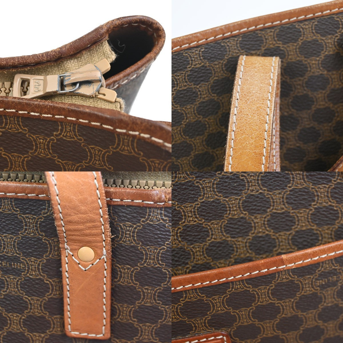 CELINE Logo Macadam Pattern Shoulder Bag PVC Leather Brown GHW Italy 69KC941