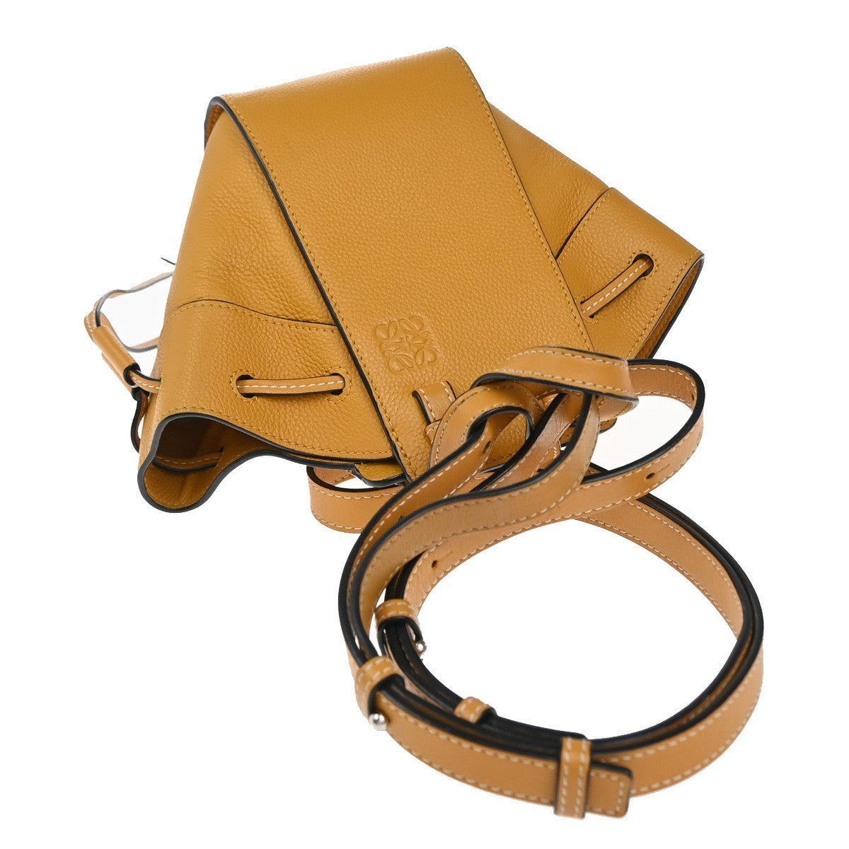 LOEWE Hammock Mini Drawstring 2Way Shoulder Hand Bag Leather Orange 667RP133