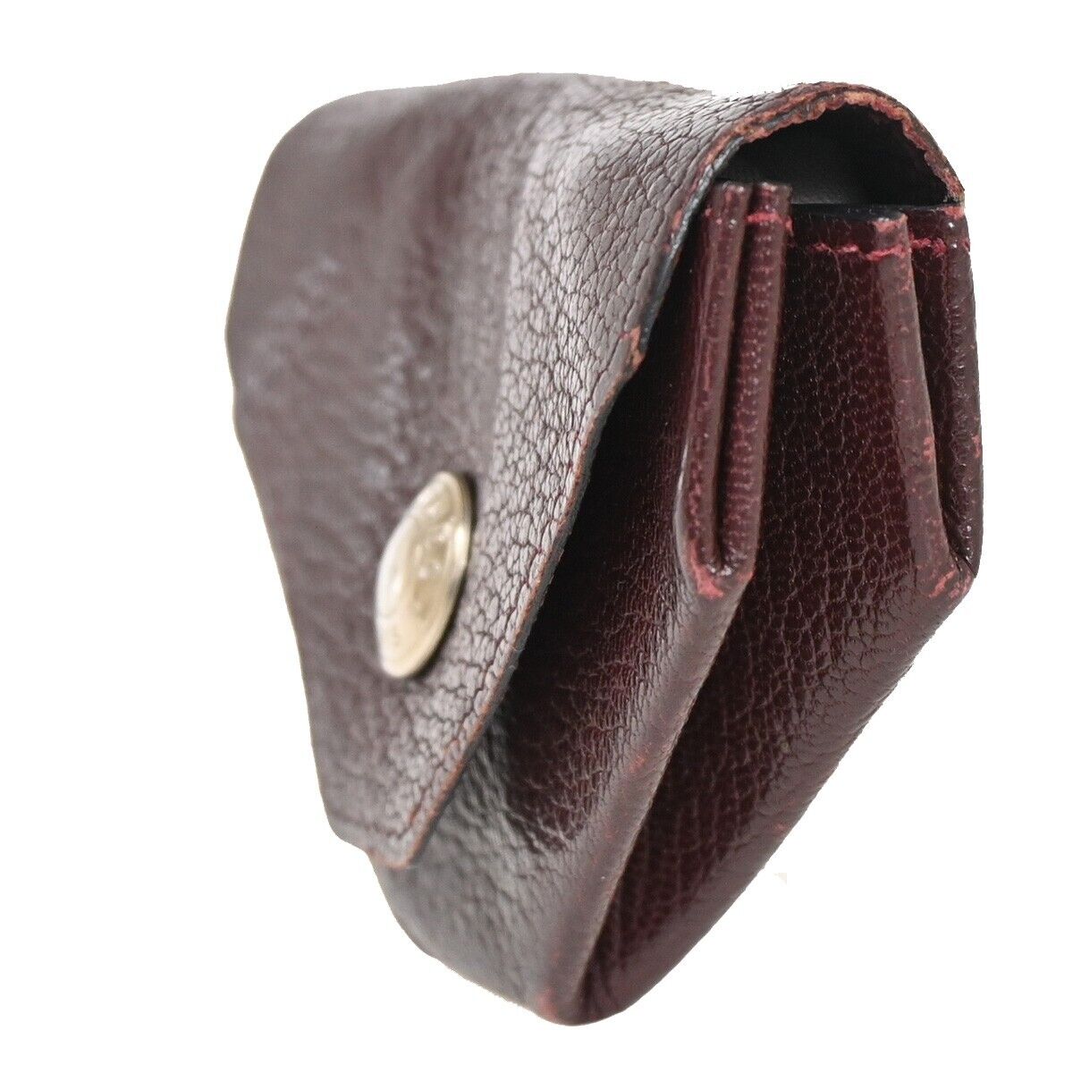 HERMES Logo Le Van Quatre Coin Case Wallet Leather Bordeaux France 01FA303