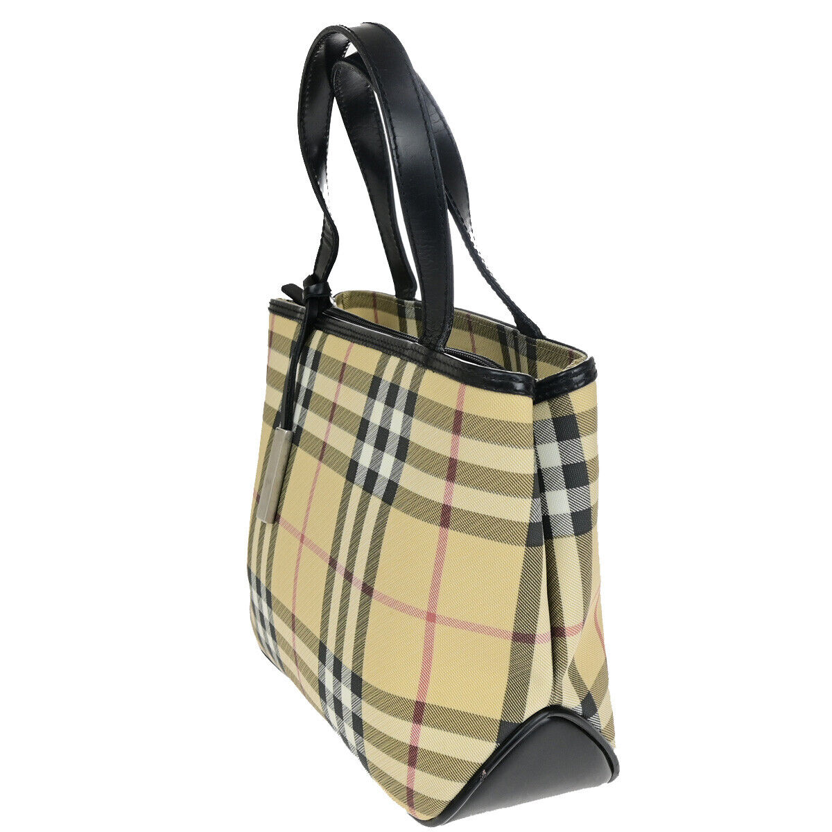 BURBERRY Logo Hand Shoulder Bag Nova Check Leather Black Beige SHW Italy 69SJ215