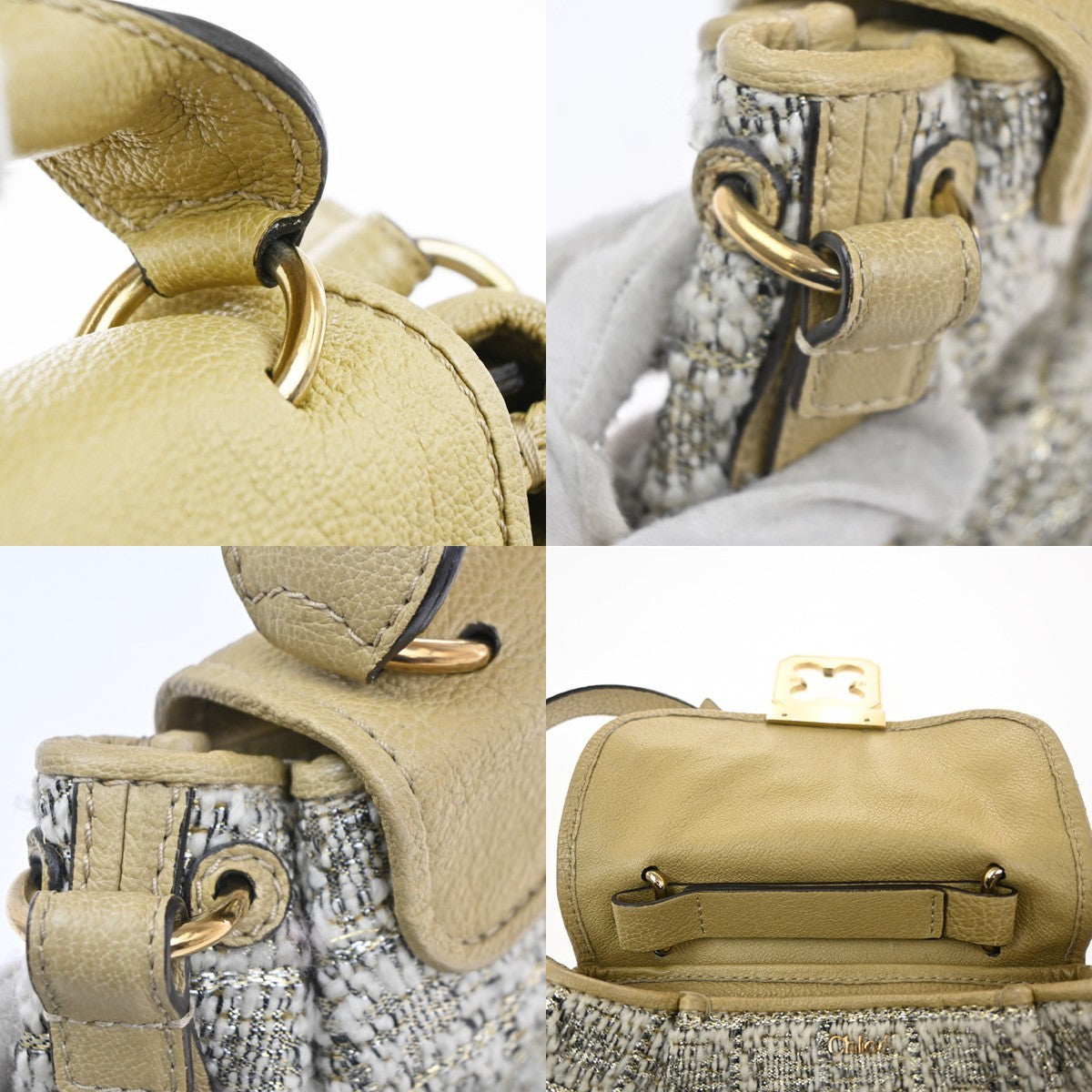 CHLOE Logo Elsie 2Way Shoulder Hand Bag Tweed Leather Beige GHW Italy 64KP549