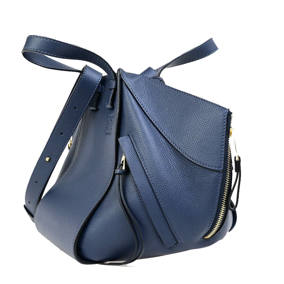 LOEWE Logo Hammock Small 2Way Shoulder Hand Bag Leather Blue Gold 606RK722