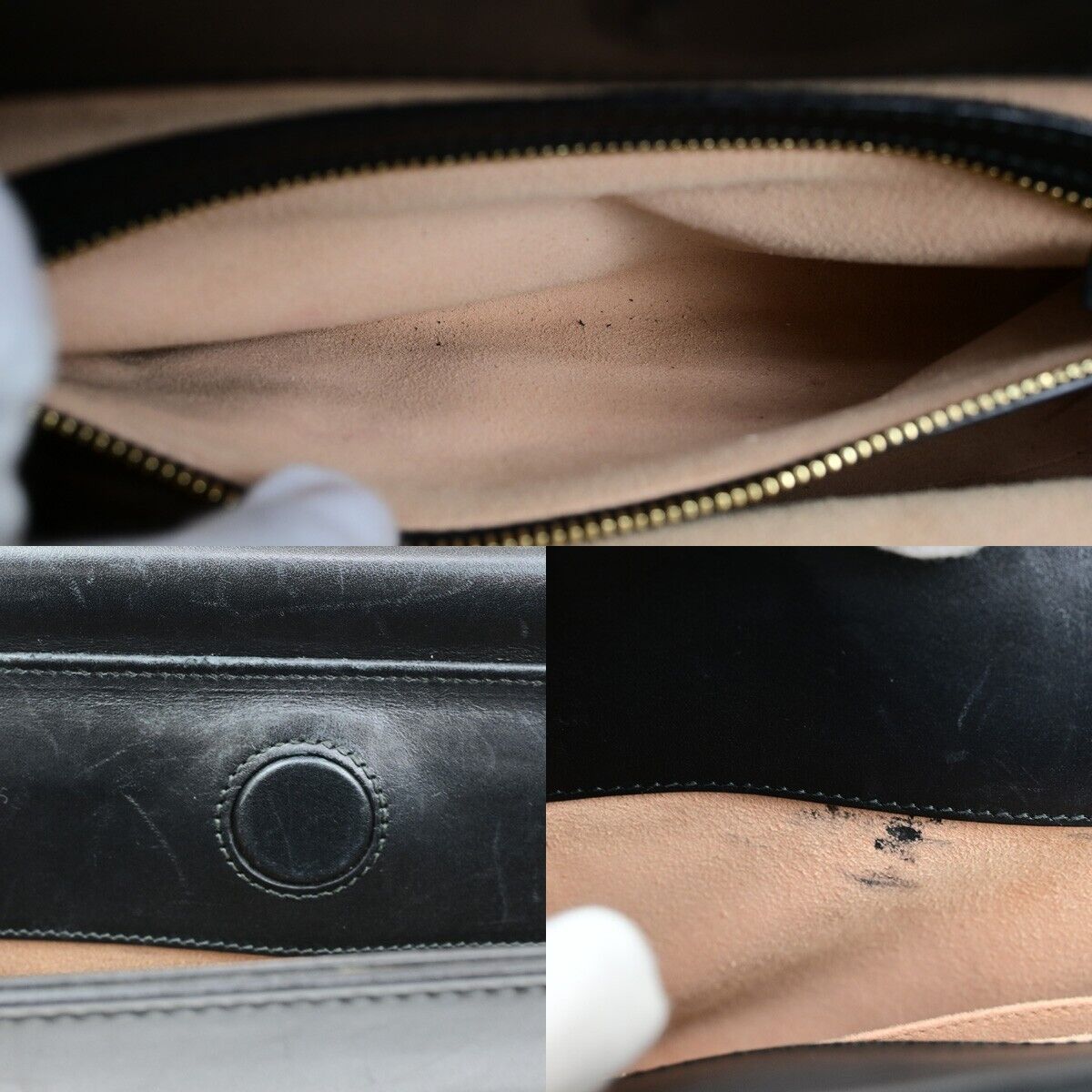 GUCCI Logo Nymphaea 2Way Shoulder Hand Bag Bamboo Leather Black Red 73ED428