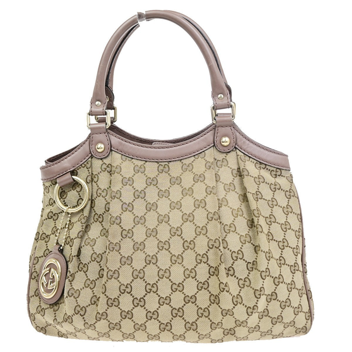 GUCCI Sukey Shoulder Hand Bag Canvas Leather Beige Pink GHW Italy 85CB047