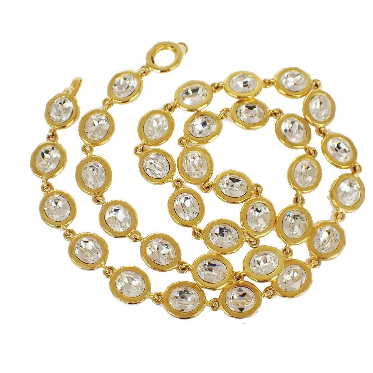 CHANEL Logo Rhinestone Chain Belt 29 Gold France Accessory 96YD199