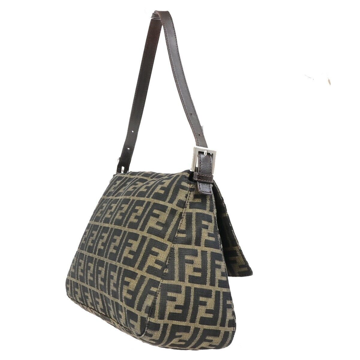 FENDI Logo Mamma Zucca Pattern Shoulder Bag Canvas Leather Brown SHW 74FB302