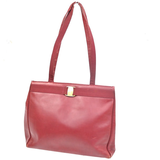 SALVATORE FERRAGAMO Logo Vara Shoulder Bag Canvas Leather Red Italy 01KC519