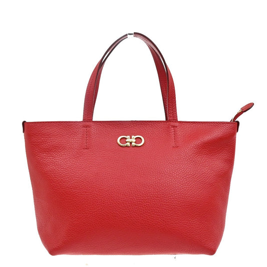 Salvatore Ferragamo Double Gancini Tote Hand bag Leather Red GHW Italy 67RL658