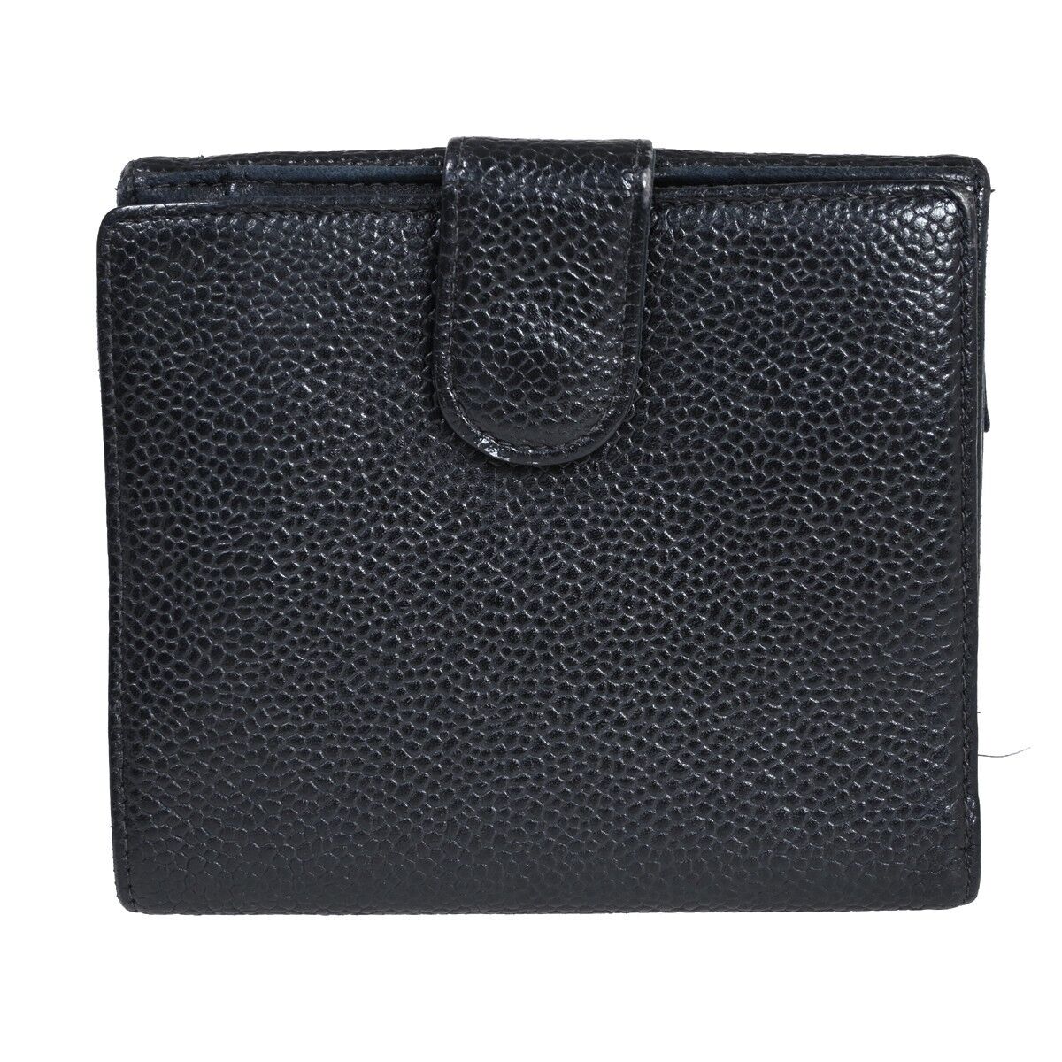 CHANEL CC Logo Bifold Wallet Purse Caviar Skin Leather Black GHW France 61HB366