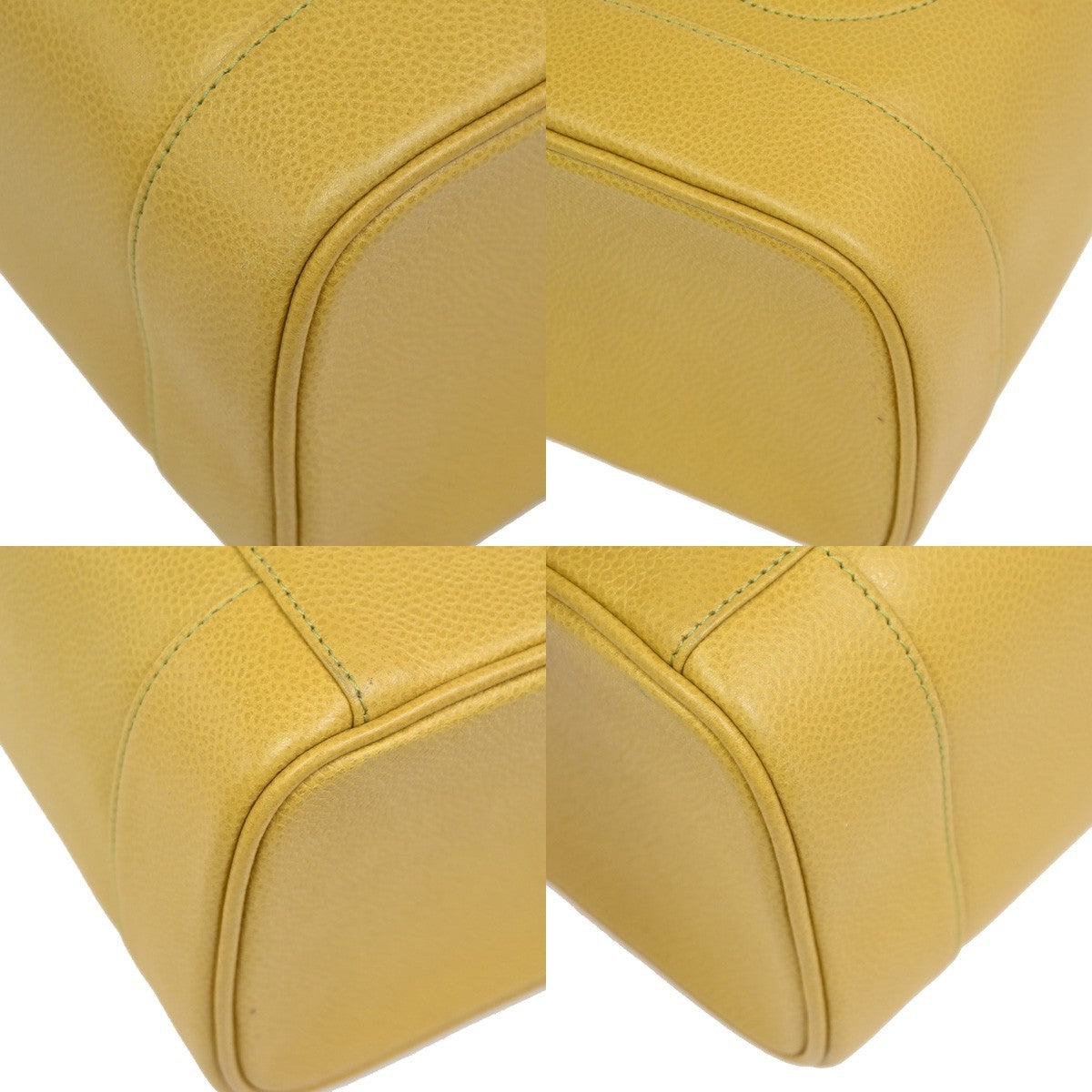 CHANEL Vanity Cosmetic Hand Bag Grained Calfskin Leather Yellow Vintage 664RQ061